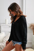 Zipper V-Neck Dropped Sleeve Hooded Solid Sweater